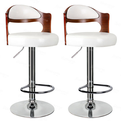 Set of 2 Wood Bar Stools Chrome Base Breakfast Pub Chair Kitchen Home Furniture