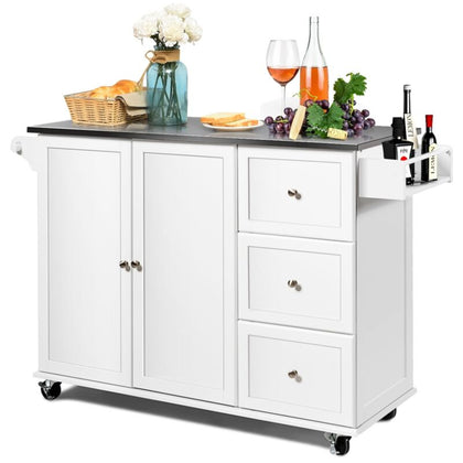 Rolling Kitchen Cart w/ 3 Drawers Kitchen Island w/ Towel Rack and Spice Rack