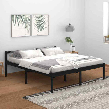 Bed Frame Black Wood Pine 180x200cm 6FT Super King GHB