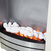 ELECTRIC FIRE WHITE FIREPLACE & SURROUND BRUSHED STEEL PEBBLE FIRES BLACK HEARTH