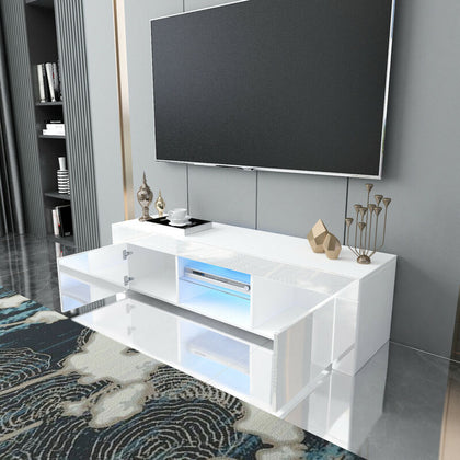 Large Modern TV Unit Cabinet Stand Wood High Gloss Doors w/LED Lights Drawers