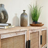 Fir Wood Rattan 3 Door Sideboard Cabinet Vintage Furniture Storage TV Stand Unit