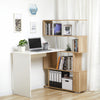 L Shaped Computer Desk Corner Desk 360 Degree Rotatable Shelves Natural wood