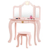 2 in 1 Kids Vanity Makeup Dressing Table & Chair Set W/ Tri-fold Mirror & Drawer
