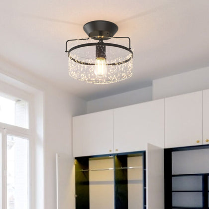 Ceiling Light Industrial Seeded Glass Shade Semi-Flush Mount Ceiling Lamp Home