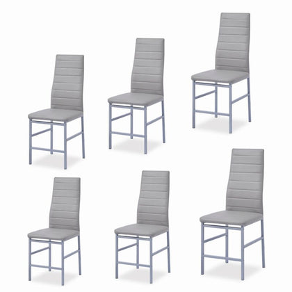 6pcs Grey High Back Faux Leather Dining Chairs Metal Legs Kitchen Dining Room