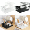 2 Tier Dish Drainer Metal Wire Cutlery Draining Holder Plate Rack With Tray UK