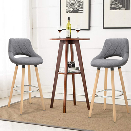 2 pcs Bar Stools Breakfast Kitchen Counter High Stools Wood Legs Barstools
