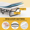 Folding Bed Rollaway Beds Portable Metal Guest Bed Memory Foam Mattress & Wheels