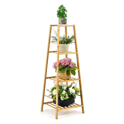 4-tier Bamboo Plant Stand Freestanding Ladder Plant Storage Shelf Display Rack