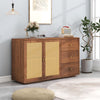Wooden Rattan Sideboard Buffet Cupboard Storage Side Cabinet 2 Doors 2 Drawers