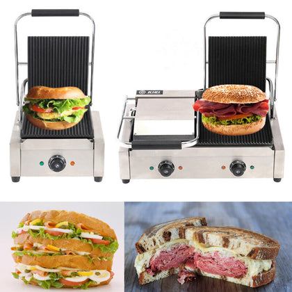 Grooved Panini Press Ribbed Toaster Sandwich Maker Contact Grill CateringMachine
