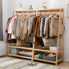 Hallway Bedroom Bamboo Clothes Rail 3 Tiers 2 Side Hooks Bags Coat Stand Hanger