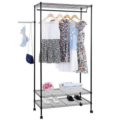 3-Tier Clothes Rail Rack Metal Shelf Garment Storage Display Hanging Stand Black