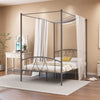 Double Size Metal Canopy Bed Frame 4-Poster Modern Platform Wooden Slat Support
