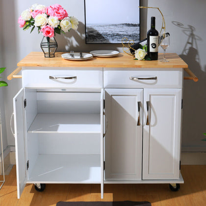 Rolling Kitchen Island Cart Storage Trolley Cupboard 2 Drawer Sideboard On Wheel