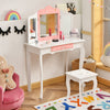 Kids Vanity Table & Stool Set Beauty Makeup Dressing Table Detachable Top Desk