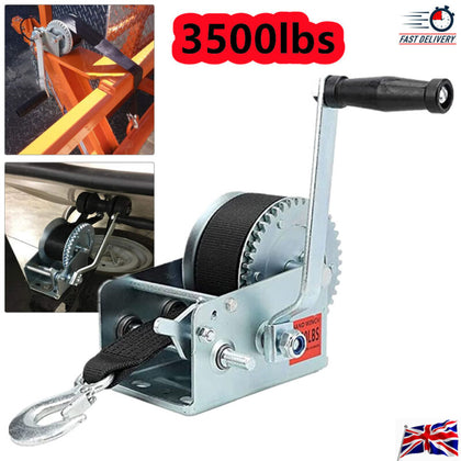 3500LB MARINE HAND POWERED WINCH BOAT MARINE JET SKI CAR TRAILER W/7M WEBBING UK