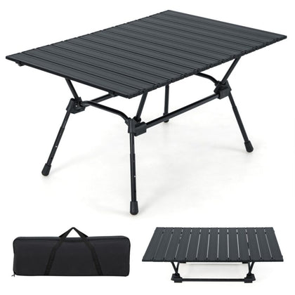 Aluminum Camping Table Outdoor Folding Picnic Table W/ 4-Level Adjustable Height