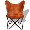 Brown Butterfly Chair Real Leather Vintage Powder-Coated Iron Frame Retro Seat