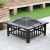 3 in 1 Square Fire Pit BBQ Grill Outdoor Garden Table Stove Patio Heater Ice Pit