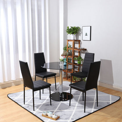 Modern Round Glass Top Dinning Table Set Cafe Table w/2/4X Black High Back Chair