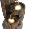 Garden Soalr Powered Water Feature Wooden Zen Barrel LED Fountain Falls Decor UK