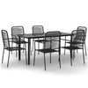 7 Piece Garden Dining Set Black Cotton Rope and Steel B1S7