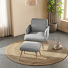 Retro Velvet Armchair & Footstool Upholstered Living Room Sofa Chair Wooden Leg