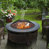 Fire Pit Table Round Metal Firepit Heater w/ BBQ Grill Shelf, Spark Screen,Poker
