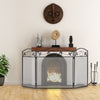 3 Panel Foldable Fireplace Guard Fire Screen Protector w/ Leaves Pattern and Met