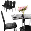 Modern Tempered Glass Black Dining Table Set with 6 Chairs Faux Leather Seat Kit