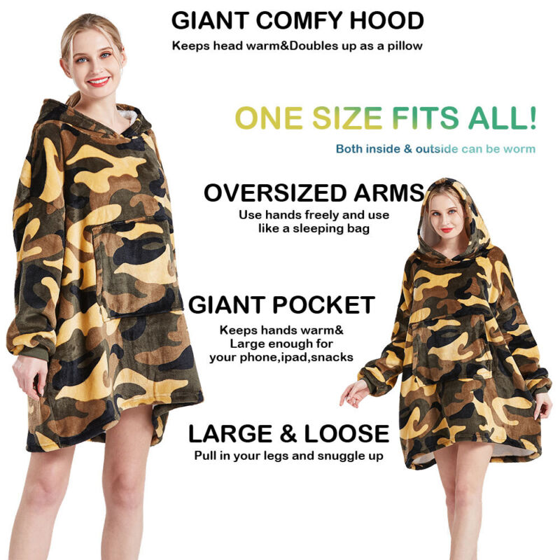 Hoodie Blanket Reversible Oversized Ultra Plush Sherpa Giant Hooded  Sweatshirt