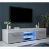 Modern TV Unit Stand Cabinet High Gloss Grey 2 Drawers Glass Shelf & LED Light