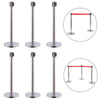 6PCS Queue Rope Barrier Polished Steel Retractable Combinable Poles w/ Red Belt