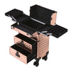 Rose Gold Makeup Trolley Train Case Beauty Cosmetic Vanity Case Box Wheel Drawer