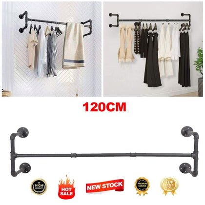 120CM Industrial Pipe Clothing Rack Wall mounted Clothes Hanging Display Rack.