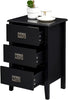 Black Bedside Table Tall Wooden Legs 3 Storage Drawers Silver Metal Drop Handles