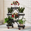 Tall Metal Plant Stand Wrought Iron Circular Planter Shelf Mobile Flower Rack UK