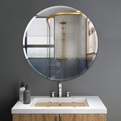 Round Vanity Makeup Mirror Frameless Bathroom Wall Mirror with Bevelled Edges UK