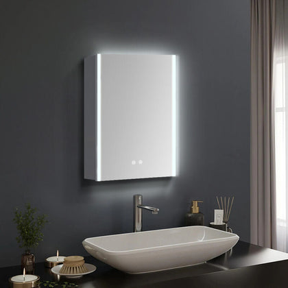 Bathroom Dimmable LED Mirror Cabinet Makeup Mirror Storage Box + Shaver Socket
