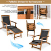 Folding Sun Lounger Acacia Wood Rattan Deck Reclining Chair Retractable Footrest