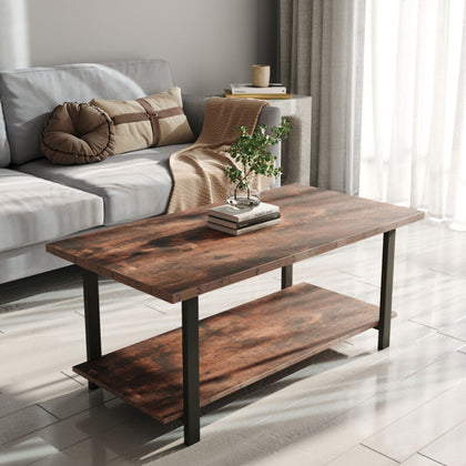 Industrial Coffee Table Home Rustic Wood Sofa Table with Storage Lower Shelf UK