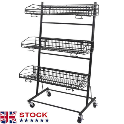 3-Tier Shop Promotional Retail Wire Mesh Shelf Product Display Rack Movable 90cm