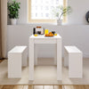 Pure White Wood Kitchen Dining Table and 2 Bench Set Kit for Small Family House