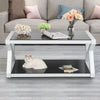 Rectangle Black Tempered Glass Coffee Table Modern Living Room with Lower Shelf