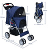 Folding Pet Stroller Portable Pet Travel Pushchair w/4 Wheels Safety Belt Holder