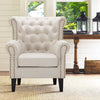 Chesterfield Single Linen Accent Armchair Wing Back Fireside Chair Rivet Sofa