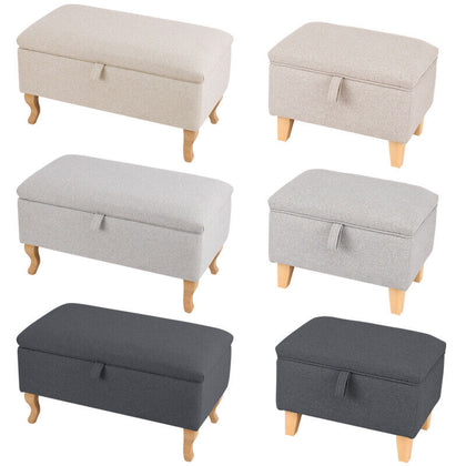 Linen Fabric Storage Ottoman Bench Seat Toy Box Pouffe Stool Bedroom Chair Rest