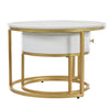 Round Nesting Coffee Table Stacking Side Tables Set with Storage Drawer White
